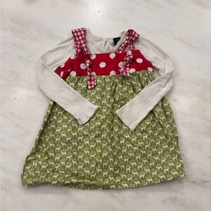Red and Green Reindeer Checkered Toddler Tunic Dress - handmade